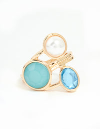 Gold Pearl Statement Triple Blue & Clear Gems Ring - link has visual effect only