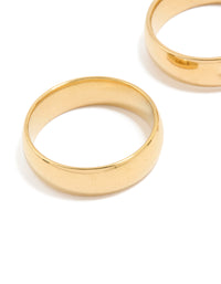 Waterproof Gold Plated Stainless Steel Cubic Zirconia & Sleek Band Rings 2-Pack - link has visual effect only