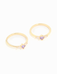 Gold Plated Purple Cubic Zirconia Dainty Trio Stacking Rings 2-Pack - link has visual effect only