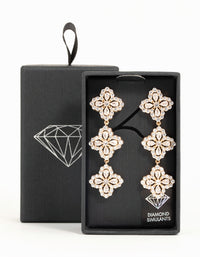 Gold Cubic Zirconia Triple Flower Drop Earrings - link has visual effect only