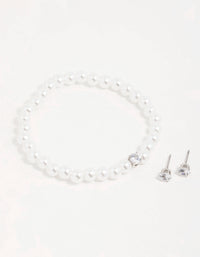 Silver Pearl Cubic Zirconia Earrings & Bracelet Set - link has visual effect only