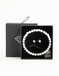 Silver Pearl Cubic Zirconia Earrings & Bracelet Set - link has visual effect only