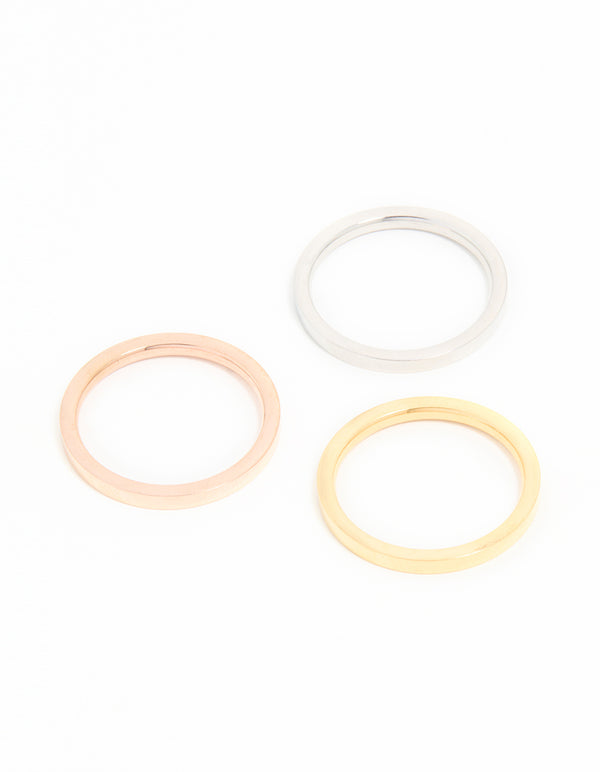 Waterproof Mixed Plated Stainless Steel Stacking Rings 3-Pack