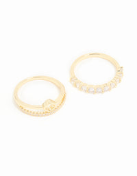 Gold Plated Cubic Zirconia Dainty Stacked Flower & Band Rings 2-Pack - link has visual effect only
