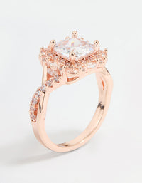 Rose Gold Cubic Zirconia Princess Halo Ring - link has visual effect only