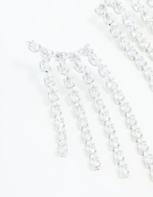 Silver Cubic Zirconia Long Pear Drop Earrings