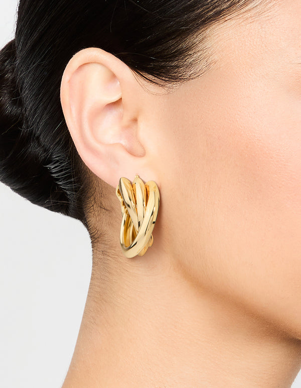 Gold Plated Thick Twisted Hoop Earrings
