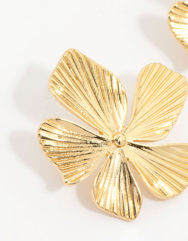 Gold Plated Textured Flower Studs