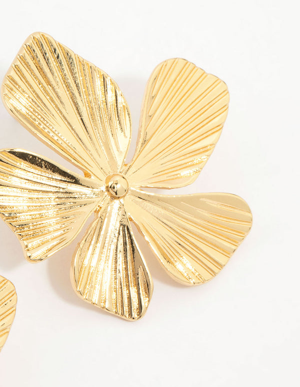 Gold Plated Textured Flower Studs
