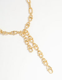 Gold Plated Mixed Link Y-Necklace - link has visual effect only