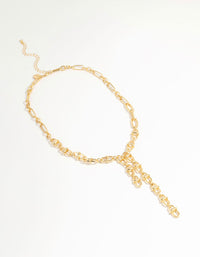 Gold Plated Mixed Link Y-Necklace - link has visual effect only