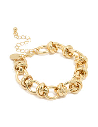Gold Plated Round Knot Link Bracelet - link has visual effect only