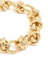 Gold Plated Round Knot Link Bracelet - link has visual effect only