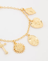 Gold Plated Cross Heart & Sun Charm Bracelet - link has visual effect only
