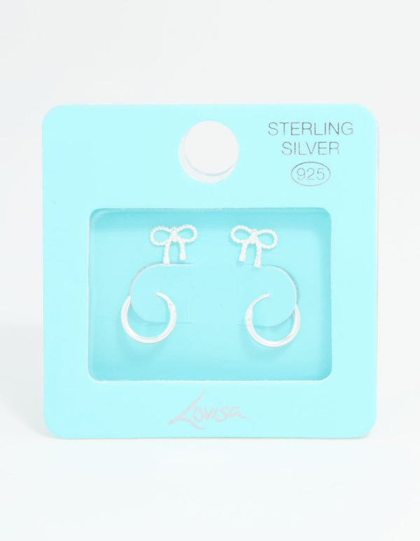 Sterling Silver Bow & Hoop Earrings 2-Pack