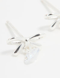 Sterling Silver Cubic Zirconia Bow & Drop Stud Earrings - link has visual effect only
