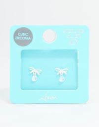 Sterling Silver Cubic Zirconia Bow & Drop Stud Earrings - link has visual effect only