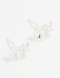 Sterling Silver Cubic Zirconia Clean Bow Stud Earrings - link has visual effect only