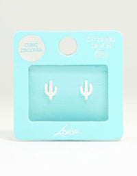 Sterling Silver Cubic Zirconia Pave Cactus Stud Earrings - link has visual effect only