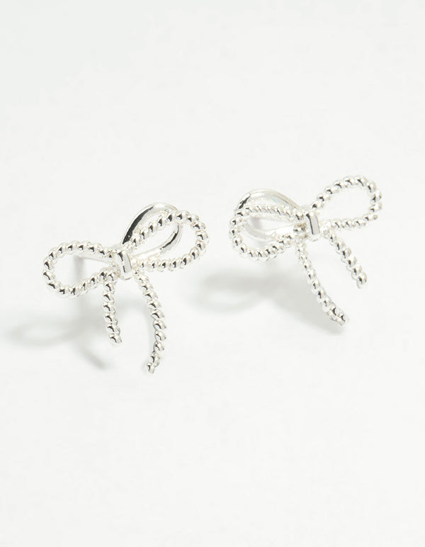 Sterling Silver Textured Thin Bow Stud Earrings