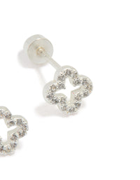 Sterling Silver Cubic Zirconia Hollow Pave Flower Stud Earrings - link has visual effect only