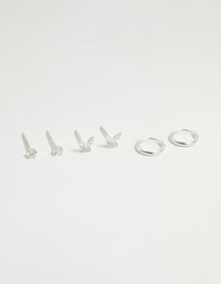 Sterling Silver Cubic Zirconia Butterfly Stud & Hoop Earrings 3-Pack - link has visual effect only