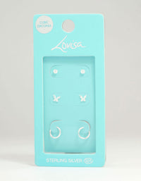 Sterling Silver Cubic Zirconia Butterfly Stud & Hoop Earrings 3-Pack - link has visual effect only