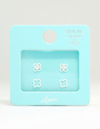 Sterling Silver Cubic Zirconia Flower Stud Earrings 2-Pack - link has visual effect only