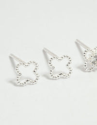 Sterling Silver Cubic Zirconia Flower Stud Earrings 2-Pack - link has visual effect only