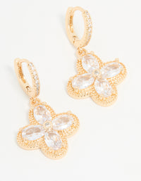 Gold Cubic Zirconia Flower Huggie Earrings - link has visual effect only