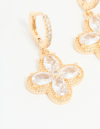 Gold Cubic Zirconia Flower Huggie Earrings - link has visual effect only