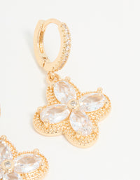 Gold Cubic Zirconia Flower Huggie Earrings - link has visual effect only