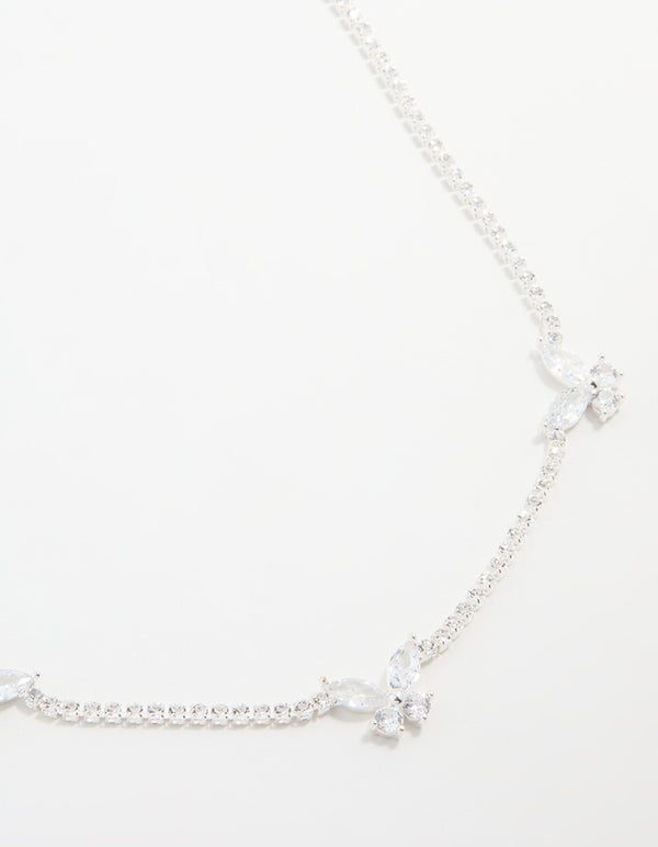 Silver Cubic Zirconia Butterfly Charm Necklace