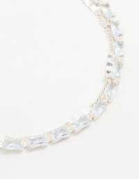 Silver Cubic Zirconia Diamante & Chain Bracelet - link has visual effect only