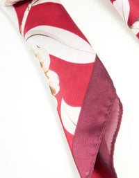 Red Floral Outline Print Fabric Scarf - link has visual effect only