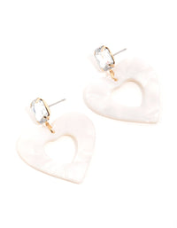 Gold Diamante Pearlised Heart Drop Earrings - link has visual effect only