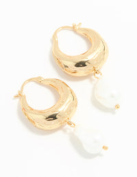 Gold Plated Pearl Drop Hoop Earrings - link has visual effect only