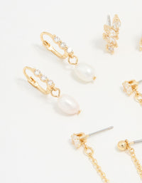 Gold Plated Cubic Zirconia Marquise Freshwater Pearl Earrings 3-Pack - link has visual effect only