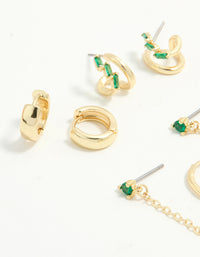 Gold Plated Green Cubic Zirconia Stacker Earrings 5-Pack - link has visual effect only