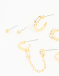 Gold Plated Diamante Hoop & Chain Drop Earrings 5-Pack - link has visual effect only