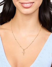 Gold Plated Stone Cross Pendant Necklace - link has visual effect only