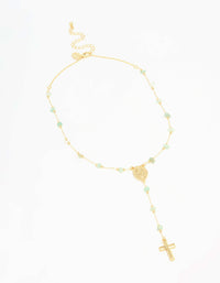 Gold Plated Green Semi Precious Cross Y-Necklace - link has visual effect only