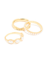 Gold Plated Diamante & Pearl Twisted Rings 4-Pack - link has visual effect only