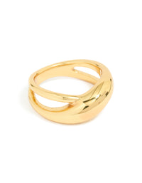 Waterproof Gold Plated Stainless Steel Criss Cross Ring - link has visual effect only
