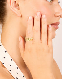 Waterproof Gold Plated Stainless Steel Criss Cross Ring - link has visual effect only