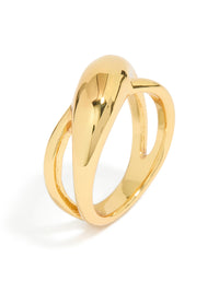 Waterproof Gold Plated Stainless Steel Criss Cross Ring - link has visual effect only