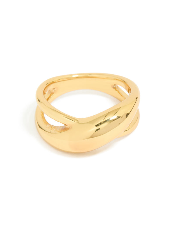 Waterproof Gold Plated Stainless Steel Criss Cross Ring