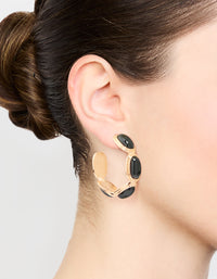 Gold Black Stone Hoop Earrings - link has visual effect only