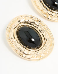 Gold Hammered Black Stone Stud Earrings - link has visual effect only