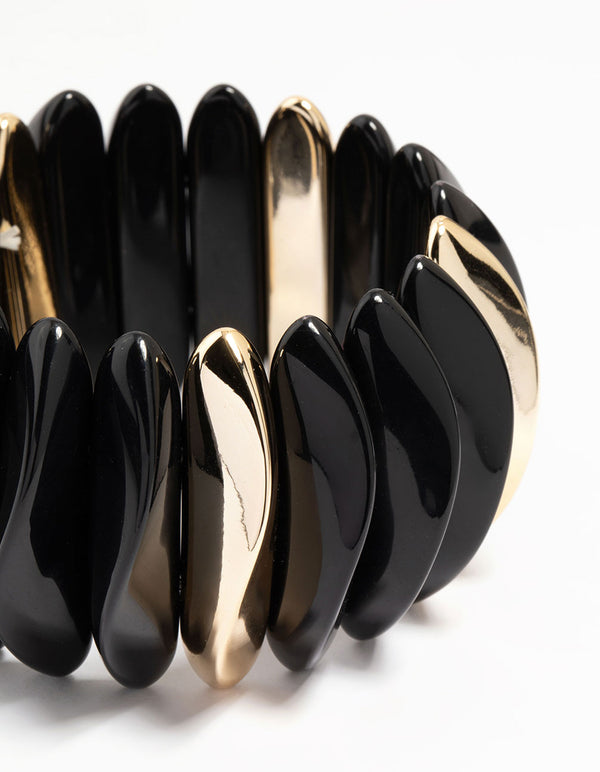 Gold & Black Beaded Stretch Bracelet